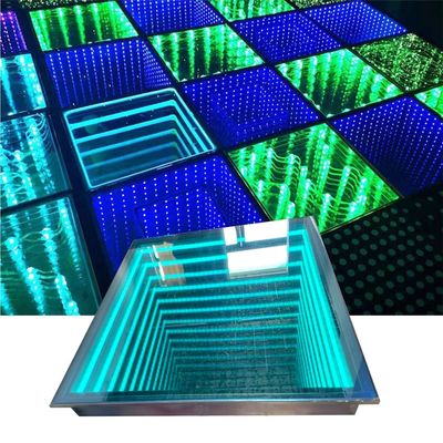 Fiesta de bodas al aire libre Piso de baile de vidrio con luz de espejo de neón 3D y mezcla de colores RGB