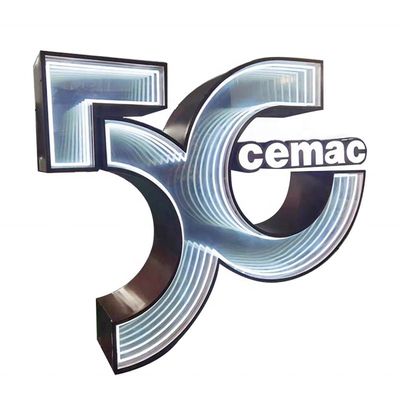 Signo retroiluminado de espejo abismo infinito personalizado con logotipo de metal 3D y luces de neón
