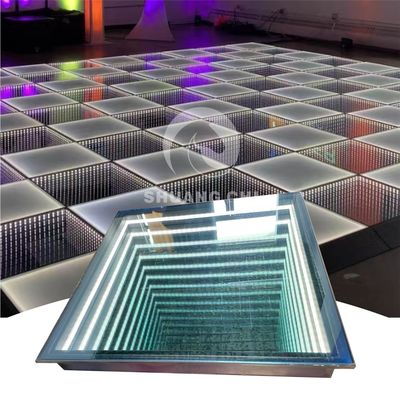 Fiesta de bodas al aire libre Piso de baile de vidrio con luz de espejo de neón 3D y mezcla de colores RGB