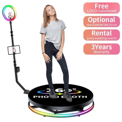 Stand rotativo de 80-120CM Cuadrado LED Ring Photo Booth con vidrio templado de metal fuerte