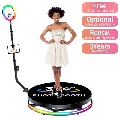 LED 360 Photo Booth alquiler de logotipo giratorio gratuito Selfie Prop para bodas y fiestas