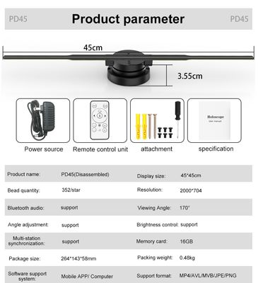 42cm 52cm 65cm 70cm 100cm Pantalla de proyección LED 3d Holograma ventilador para anuncios en la tienda