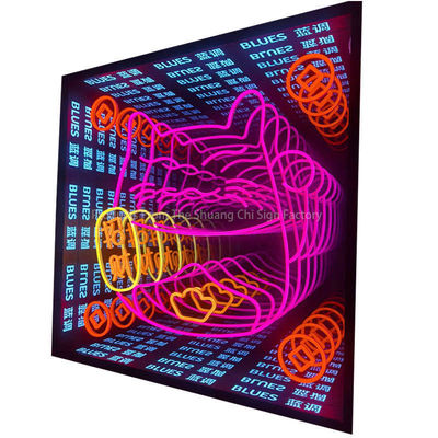 Arte de pared de espejo de neón LED asequible con toque lúdico y otra fuente de luz