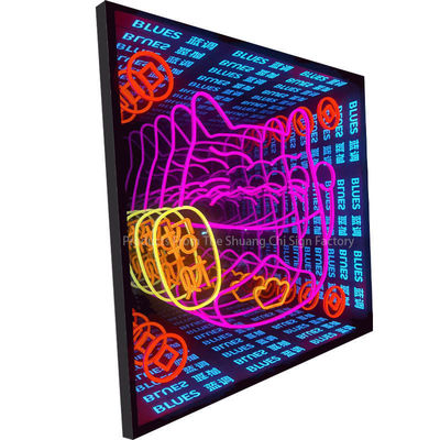 Arte de pared de espejo de neón LED asequible con toque lúdico y otra fuente de luz