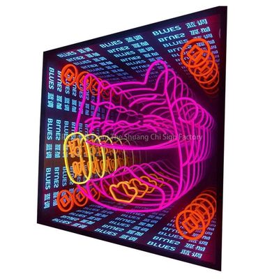 Espejos de neón abismo punto focal perfecto Espejo de neón infinito personalizado con soporte de oscurecimiento