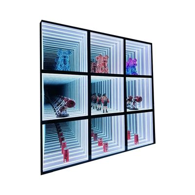 Moderno RGB Infinite Mirror Abyss 3D Logotipo de la caja de visualización para interiores y exteriores