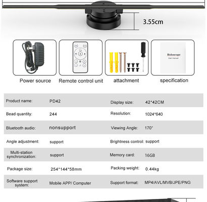 Gran ventilador de proyección de hologramas 3D de 180 cm con 4 cuchillas 1.692MM Control de aplicación Wifi de tono de píxeles