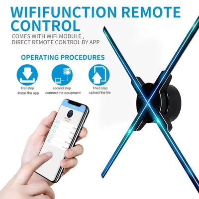 Proyector holográfico LED de ventilador 3D Wi-Fi en interiores con voltaje de entrada de 100-240W/AC 50/60HZ