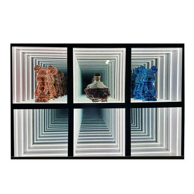 Tamaño personalizado Fashion Light Up 3D LED Infinity Mirror Display Case para artículos de moda
