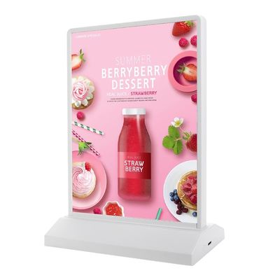Recargable A4 Acrílico Flashing Led Menú de mesa Stand para el restaurante Tarjeta de visualización