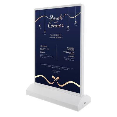 Recargable A4 / A5 Acrílico Flashing Led Menú de mesa Restaurante Tarjeta de visualización soporte