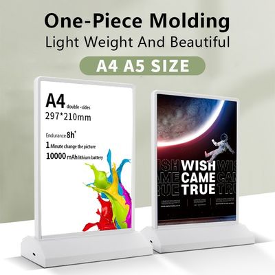A4 / A5 Recargable Acrílico LED Menú de mesa Display Holder con 8000K Temperatura de color