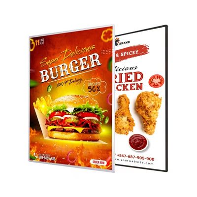 Cuadro de aluminio magnético interior caja de luz LED para anuncios de carteles de películas negro / plateado