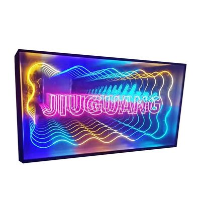 Diseños personalizados Logotipo de espejo infinito Rgb Cartón de neón Cajas de luz para publicidad interior